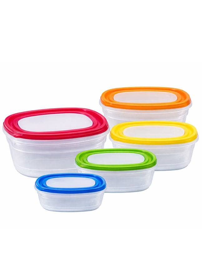 فلو مجموعة حاويات تخزين طعام مكونة من 5 قطع مع أغطية، حاويات بلاستيكية لتحضير الوجبات، محكمة الإغلاق ومقاومة للتسرب، قابلة للتكديس، آمنة للاستخدام في الميكروويف والفريزر وغسالة الصحون، أحجام متعددة (كبير جدًا، كبير، متوسط، صغير) - Image 1